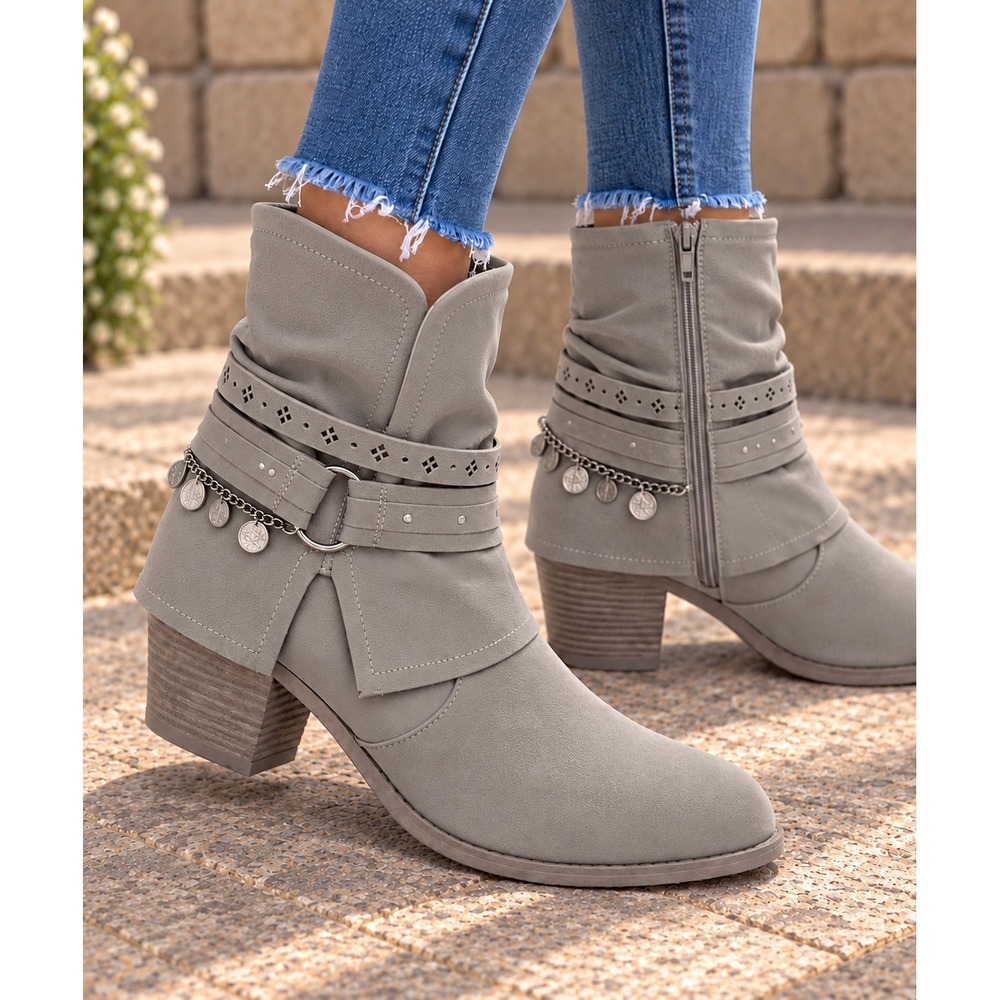 Jellypop Duarte Women's Light Grey Western Ankle Boots Size 8.5 M Vegan